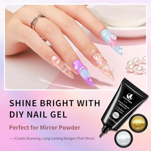 3D Nail Gel and Chrome Powder Kit - Sculpting Gel for Nail Art