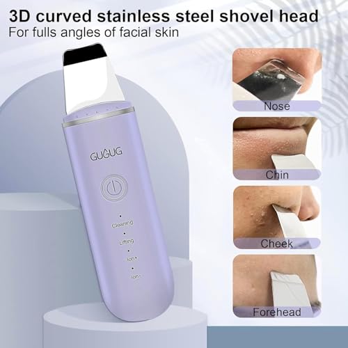 GUGUG Skin Scrubber Spatula - 4-Mode Ultrasonic Facial Pore Cleaner (Purple)
