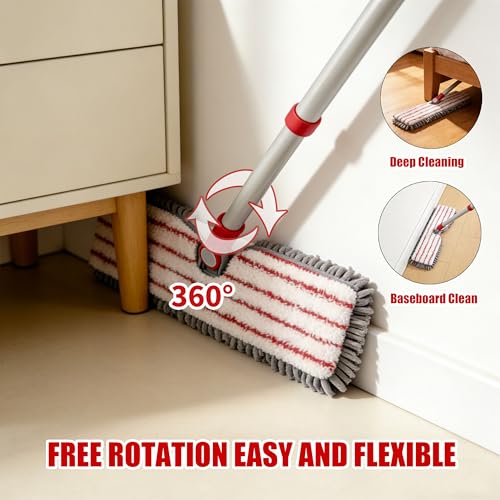 360° Rotating Microfiber Flat Mop with Washable Pads for All Floors