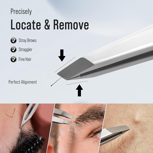 DuroX Precision Slant Tweezers for Eyebrows & Hair Removal - Stainless Steel, Fine Tips