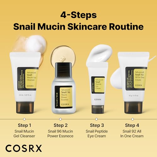 COSRX All About Snail Mucin Korean Skin Care Set, Mini Travel Essentials, Travel Size Gift Set with Snail Mucin Face Wash, Serum, Moisturizer & Eye Cream, Rejuvenating Kit, Mothers Day Gifts for Mom