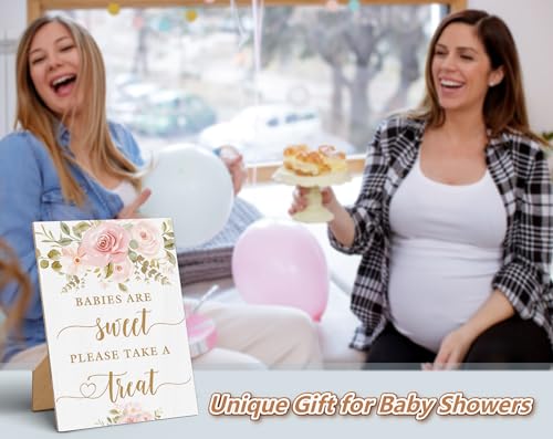 Floral Wooden Baby Shower Sign - 8x11 Inches Tabletop Decor