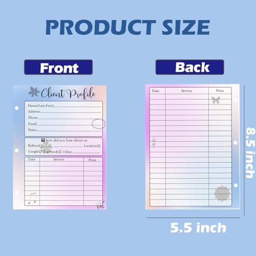 100 Pack Client Profile Record Cards, 5.5 x 8.5 Inch Salon Binder Inserts
