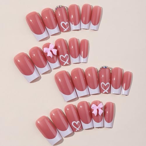 French Tip Press On Nails with Charms - Medium Acrylic Nails