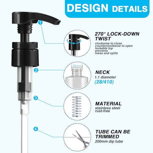 6 Pcs 28/410 Pump Dispenser for Shampoo & Conditioner, Black