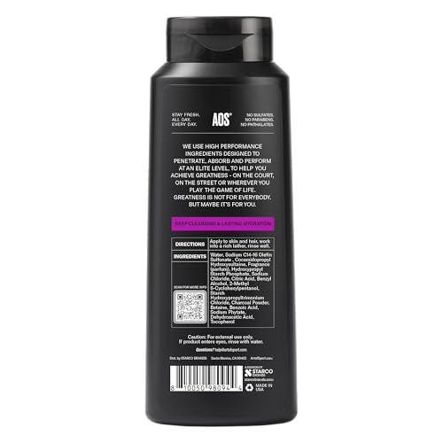 Art of Sport 2-in-1 Body Wash & Shampoo - Charcoal & Sandalwood, 16 fl oz