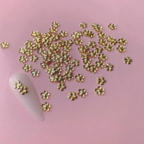 100pcs Gold Flower Nail Charms - Alloy Blossom Decorations