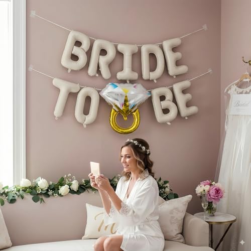 Beige Bride to Be Balloons Set with Diamond Ring Mylar Balloon