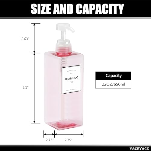 YACEYACE Pink Travel Shampoo and Conditioner Dispenser Set - 22oz
