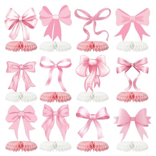12 Pcs Pink Bow Honeycomb Centerpieces for Party Decor