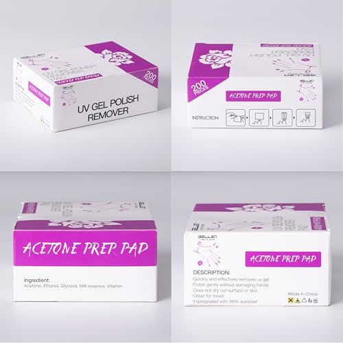 GELLEN 400PCS Acetone Gel Polish Remover Pads - Individually Wrapped, Fast & Gentle Nail Polish Removal