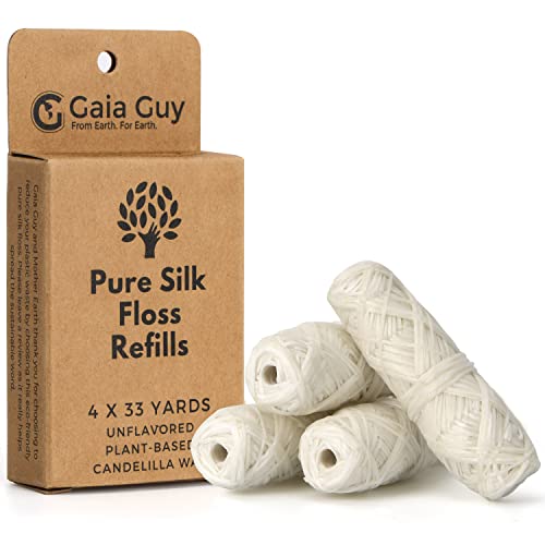Gaia Guy Biodegradable Silk Dental Floss Refill - Eco-Friendly, Unflavored, 4 x 33yds
