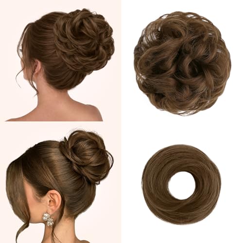 Light Brown 2PCS Messy Bun Hair Pieces for Women Synthetic Hair Extensions