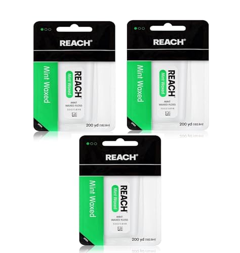 Reach Mint Waxed Dental Floss for Wide Spaced Teeth, 200 Yards (Pack of 3)