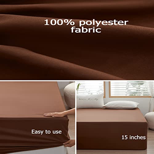 Twin XL Fitted Sheet - Deep Pocket Microfiber - Soft & Durable - Brown