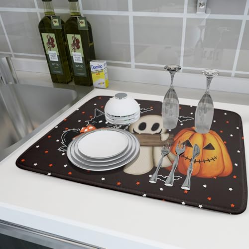Halloween Dish Drying Mat 18x24 - Spooky Pumpkin & Ghost Design