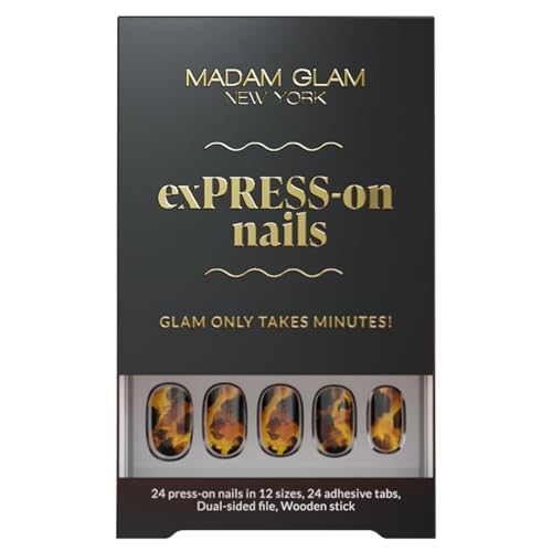 Madam Glam Tortoise Shell Press-On Nails - Matte Finish, 12 Sizes, Reusable DIY Manicure