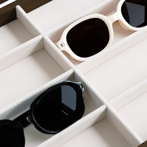 Wudygirl Jewelry Organizer with Lid - 8 Grid Sunglasses & Accessories Tray 13.7"x9.4" Beige