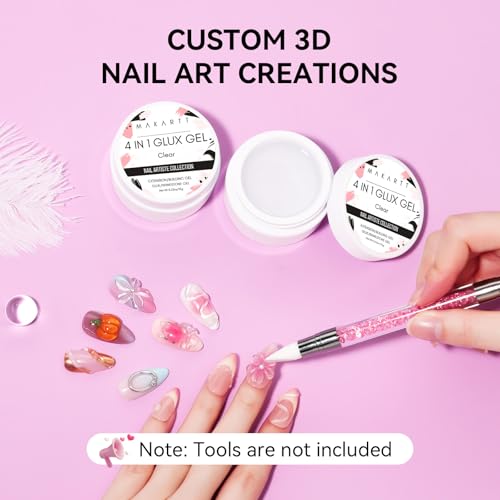 Makartt 3D Gel Nail Art Set with Clear Chrome Powder Mold - 4-in-1 Builder Gel