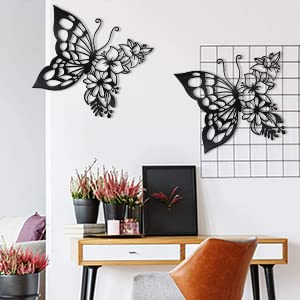 Metal Butterfly Wall Art - 2pcs Boho Floral Home Decor