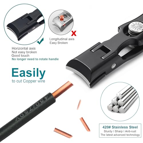 VOGARB Black Nail Clippers for Thick Toenails & Fingernails - Set with Metal File and Storage Case