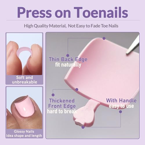 AddFavor Light Pink Press On Toenails 160pcs Full Cover Fake Toe Tips with Adhesive Tabs