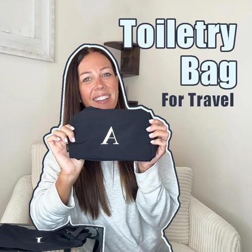 A-Z Monogram Travel Toiletry Bag, Initial Makeup Bag - Black Letter C