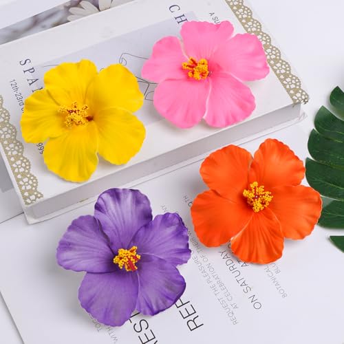 Hawaiian Flower Hair Clips - 6 Pcs Plumeria & Hibiscus 3.5"
