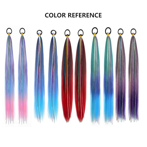 26 Inch Braided Ponytail Extensions - Green/Purple/Blue Synthetic Hair (2 Pack)