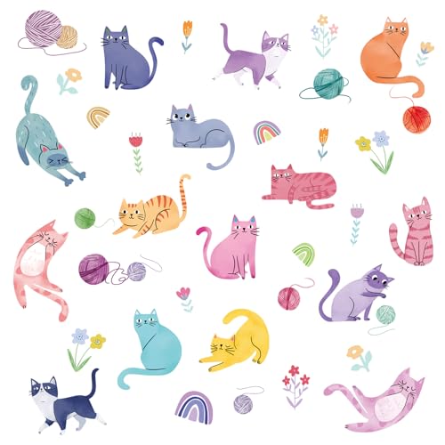 Colorful Cat Wall Stickers - Removable DIY Decals for Kids' Rooms