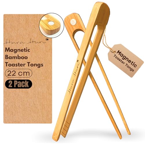 Bamboo Toaster Tongs Set of 2 - 100% Natural Wood Kitchen Utensils