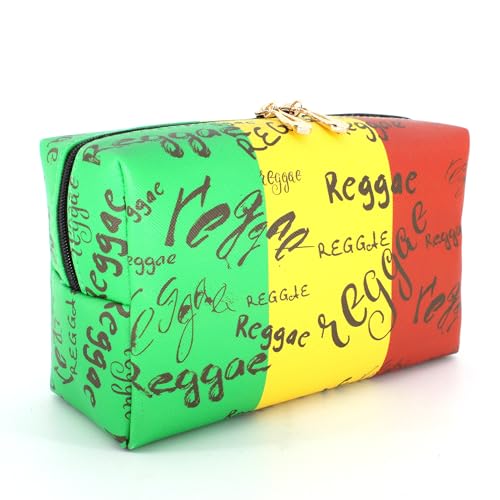 Reggae Style Makeup Bag for Women Travel Toiletry Organizer Waterproof PU Leather