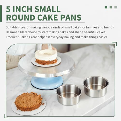 TeamFar 5-Inch Stainless Steel Cake Pan Set of 2 - Non-Toxic Bakeware