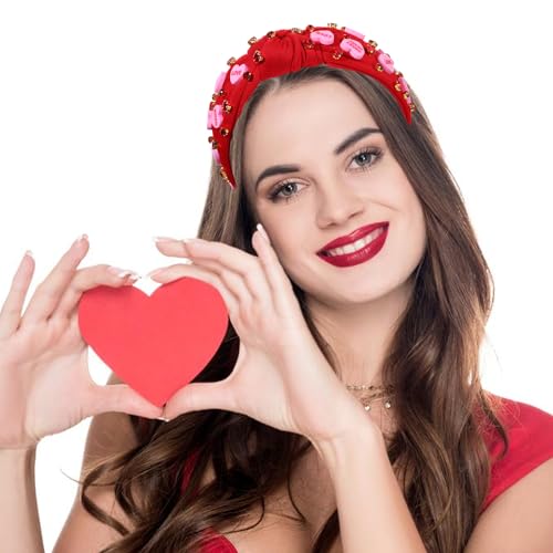 YAHPERN Valentine’s Day Red Pink Heart Knotted Headband — Letter Heart Variant