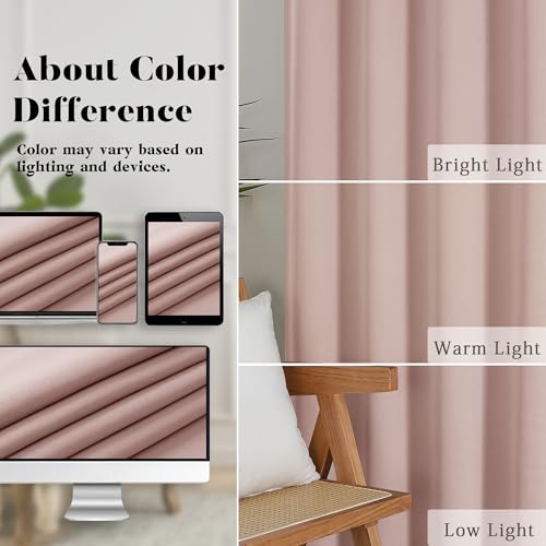 Blush Pink Room Darkening Kitchen Curtains - 2 Pcs, 30" W x 36" L