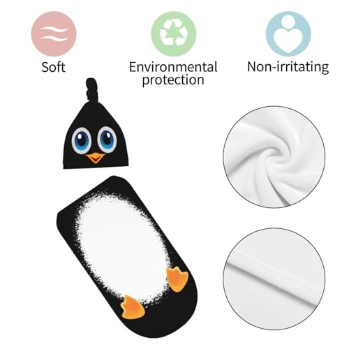 Funny Cartoon Swaddle Blanket and Beanie Hat Set for Newborns