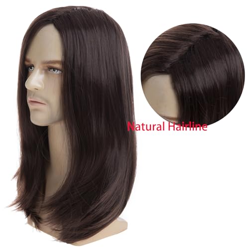 Mens Brown Long Straight Synthetic Heat-Resistant Wigs for Halloween Party Cosplay
