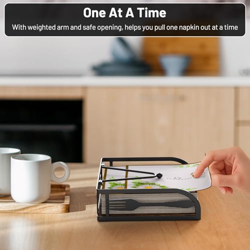 Epicano Rustic Napkin Holder with Weighted Arm - Black Wooden Design