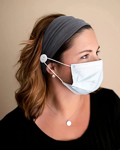 Huachi Headbands with Mask Buttons - No Slip Elastic Ear Protection Women Men, Pack of 4