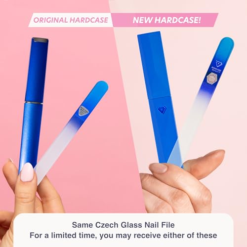 Bona Fide Beauty Glass Nail File with Case - Aqua Cobalt, Made in Czech
