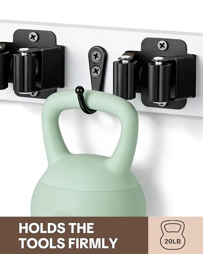 Lorbro Broom Holder Wall Mount - 2 Pack Wooden Organizer with 4 Slots & Hooks