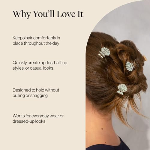 Small Gold and Pearl Clam Shell Hair Clips for Women - 2 Pack