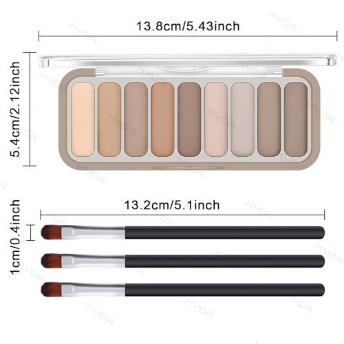 KYDA 9-Color Cool Toned Taupe Eyeshadow Palette with Brush - Natural Matte & Shimmer Shades