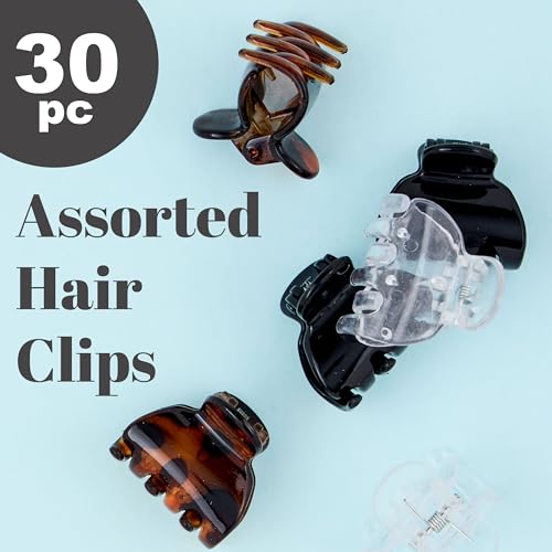 Expressions 30pc Assorted Mini Hair Clips Set - Clear, Tortoise & Brown Variations
