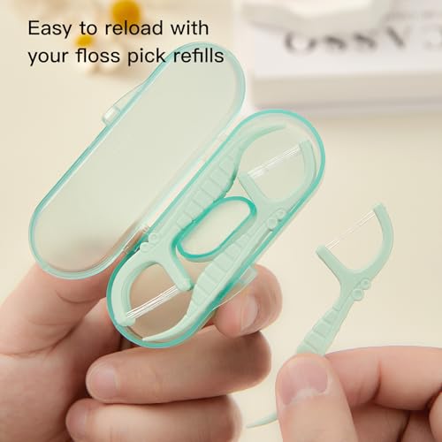 Green Mint Dental Floss Picks with 2 Travel Cases & 65 Refills - LIAMOSS
