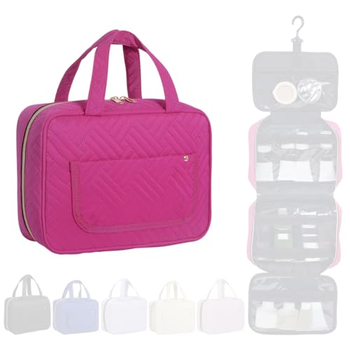 LANDFOBO Hanging Toiletry Bag for Travel, 4-Compartment Organizer, Rose Red