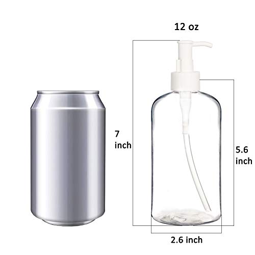 Youngever 6 Pack Clear 12oz Refillable Plastic Pump Bottles with Locking Dispensers