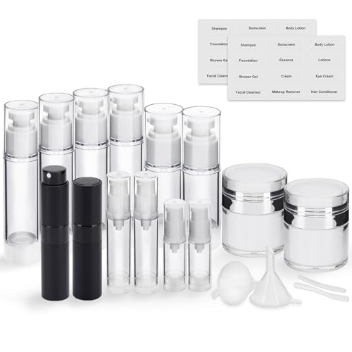 Bubimon 20 Pack Airless Pump Jar & Atomizer Bottles Set - Black