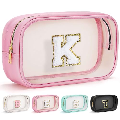 YOOLIFE Large Pink Travel Makeup Bag - Clear Cosmetic Pouch for Girls