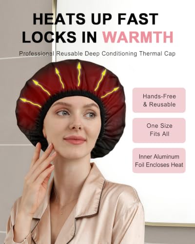 YIZIJIZI Black 2 Pack Hair Heat Cap for Deep Conditioning, Thermal Cap